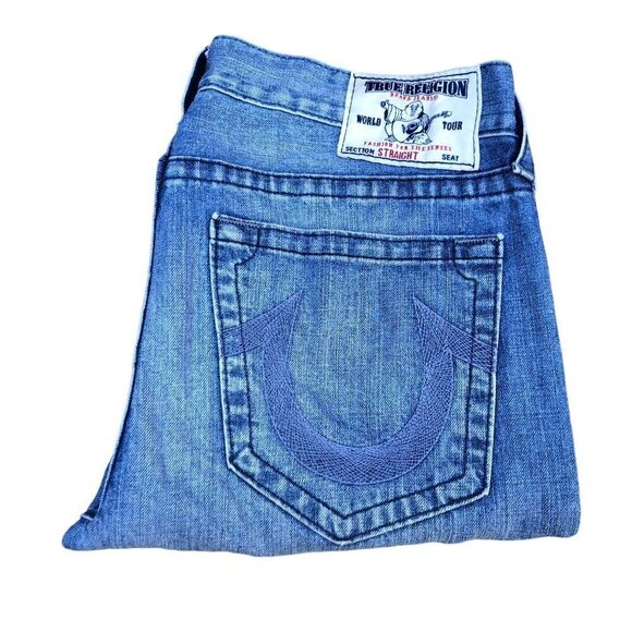 VINTAGE True Religion Jeans Size 34 STRAIGHT Blue - Picture 2 of 8